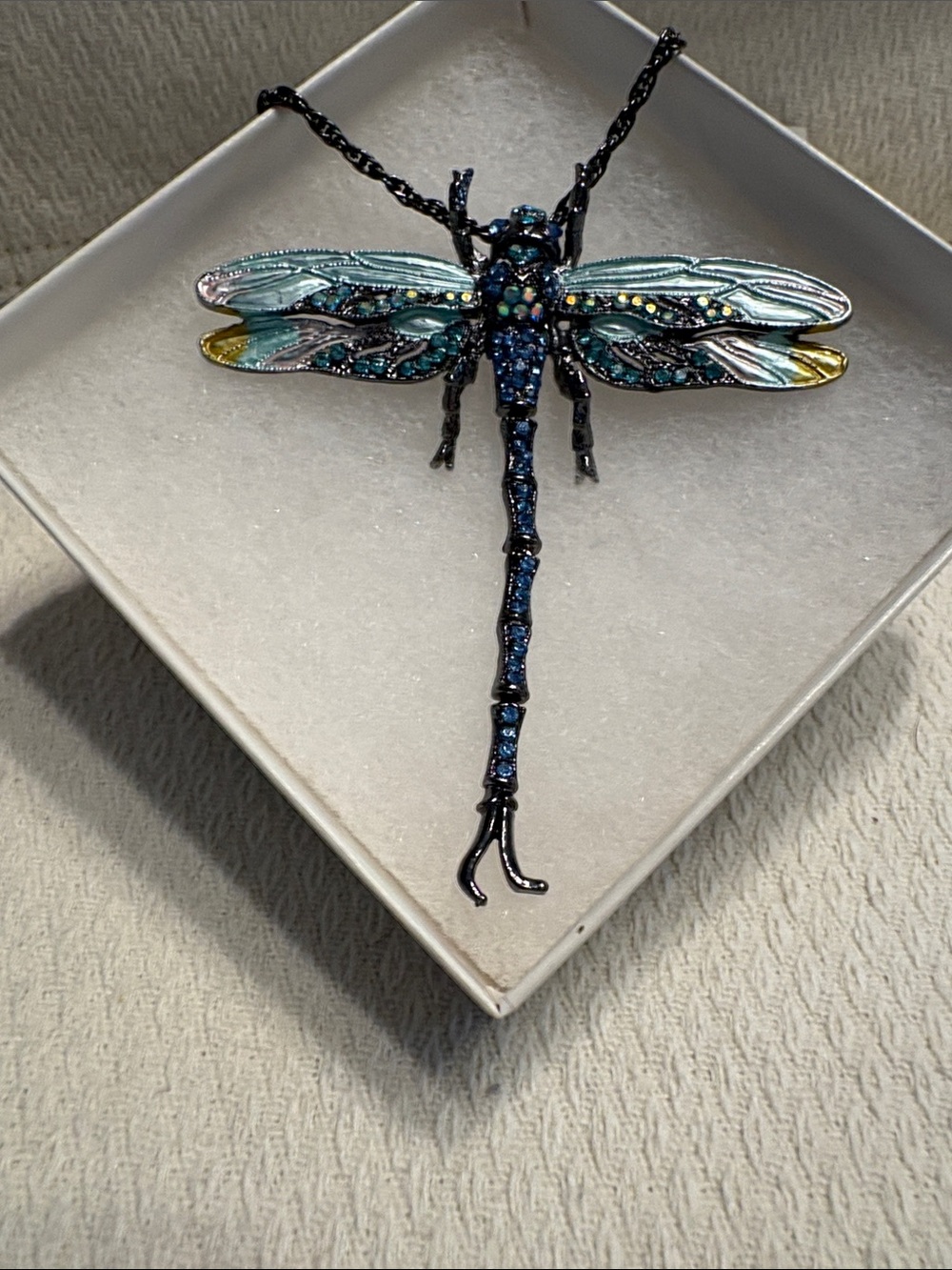 Iridescent Blue Dragonfly Pendant Necklace
